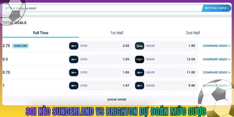 Soi kèo Sunderland vs Brighton dự đoán mức cược